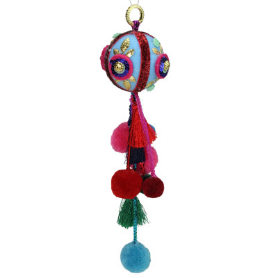 10.25" Blue and Red Ball with Pompoms Christmas Ornament