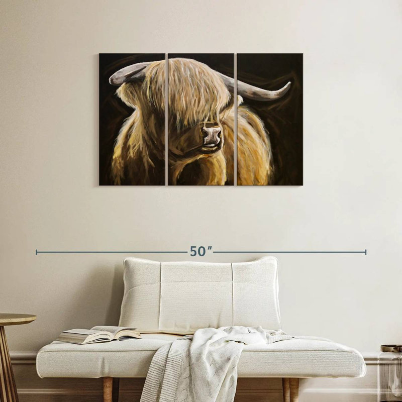Brampt Highland Cow sur fond noir I, H 24 po x l 38 po