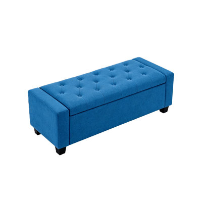 Repose-pieds capitonné avec rangement moderne en chenille l 50 po avec pieds en bois massif, rangement caché pour la chambre à coucher, le salon et le vestibule