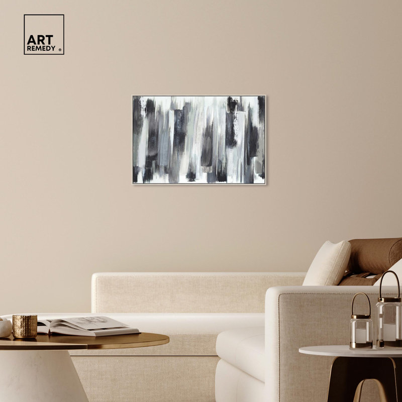 Modern Black and White Abstract Canvas Art with Silver Frame