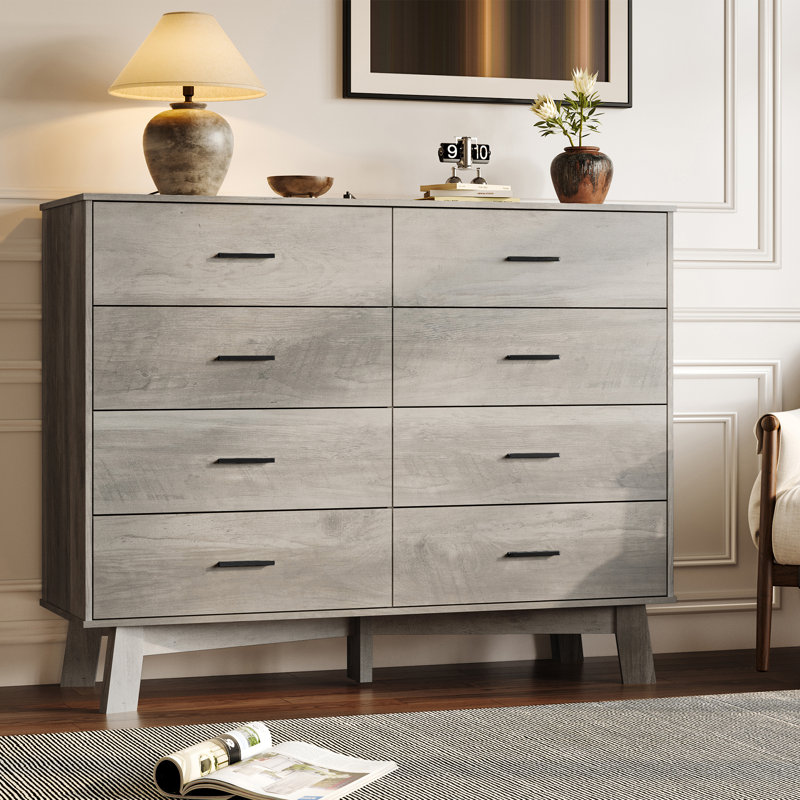 37" Tall 8-Drawer Dresser, Modern Chest of Drawers with X-Shape Base & Adjustable Center Leg, Metal Handles, Anti-Tip Design, Wide Closet Organizer and Storage, White