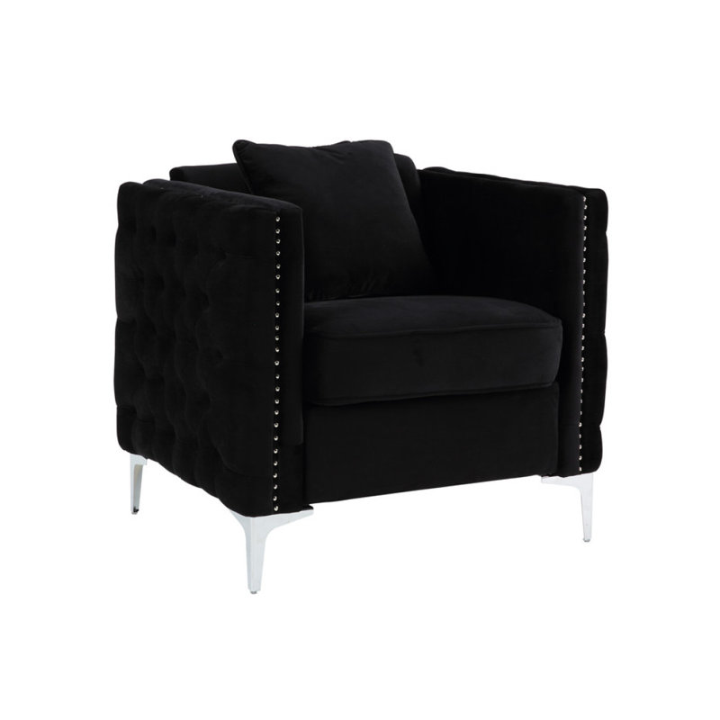 Chaise en velours noir 34 po avec 1 coussin Bayberry