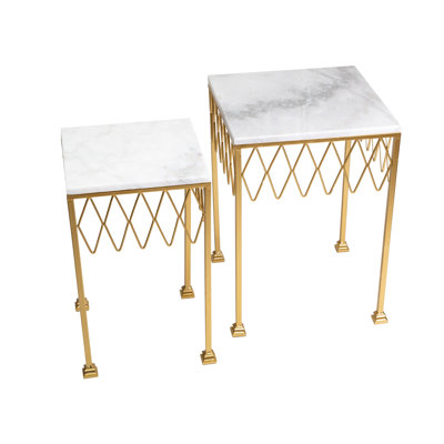 Ensemble de tables 2 pièces, marbre sur rebord diamant carré 24,8 / 22,8