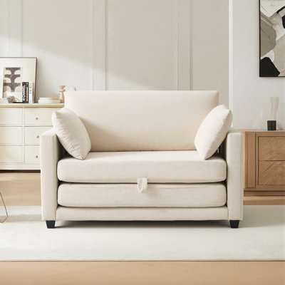 52'' Chenille Upholstered Loveseat Pull-out Sleeper Chair Accent Chair Bed For Small Spaces