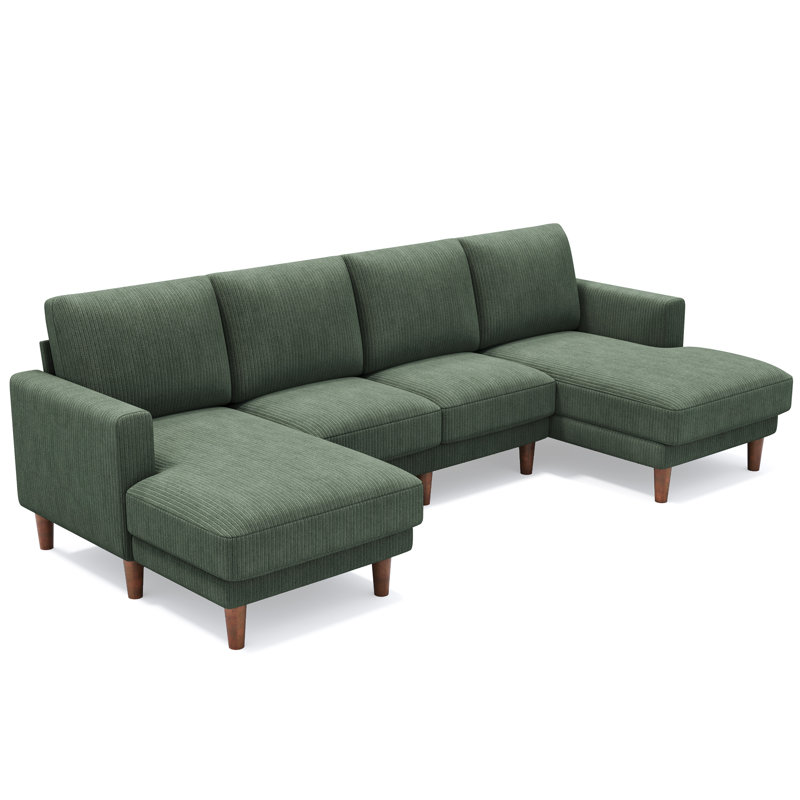 4 Seater Corduroy Sofa & Chaise, Green