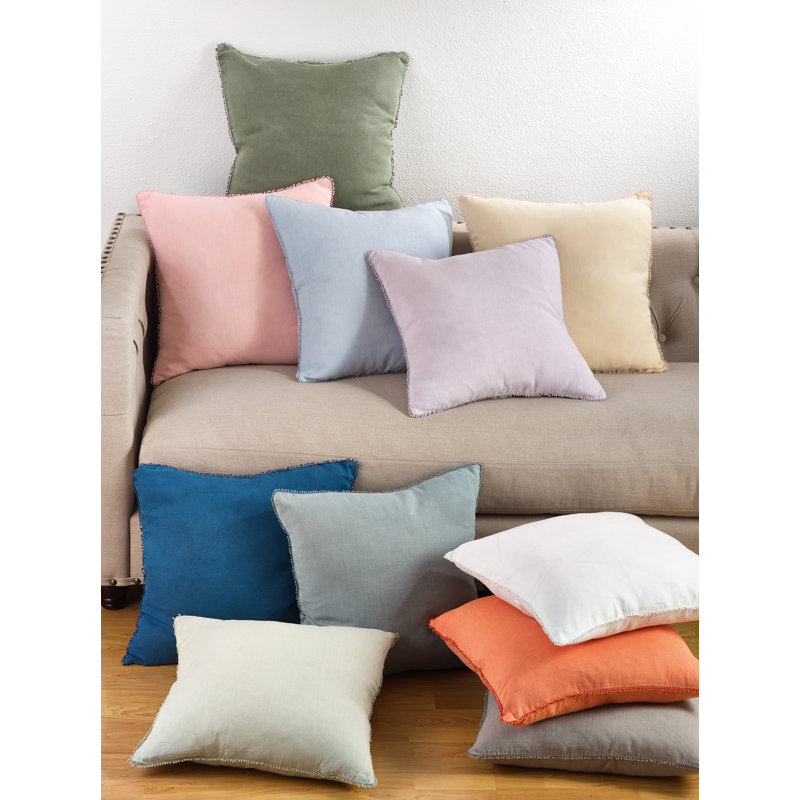 Garter Pom-poms Down Linen Reversible Throw Pillow, Blue-Gray