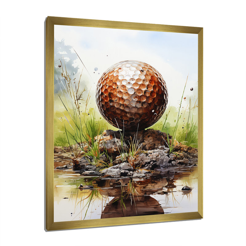 Minimalisme Golf Ball II - art mural toile de golf, H 32 po x l 24 po x P 1 po, Encadrement doré