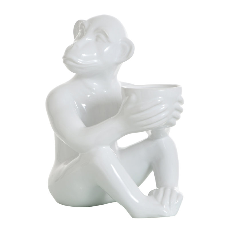 Statue bougeoir en céramique Chimp - blanc