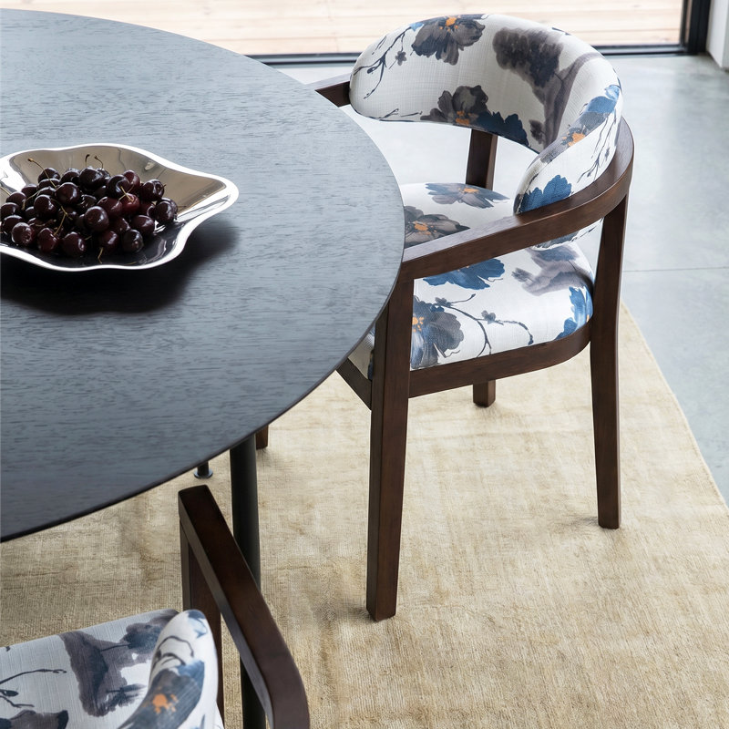 Drake Rubberwood Upholstered Dining Chairs, Blue Floral Print/Dark Brown Frame