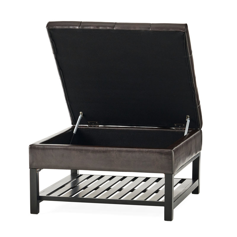 Square Bonded Leather With Storage And Rack - Extra Seating Space Brown Stylish Cozy Pu Seat