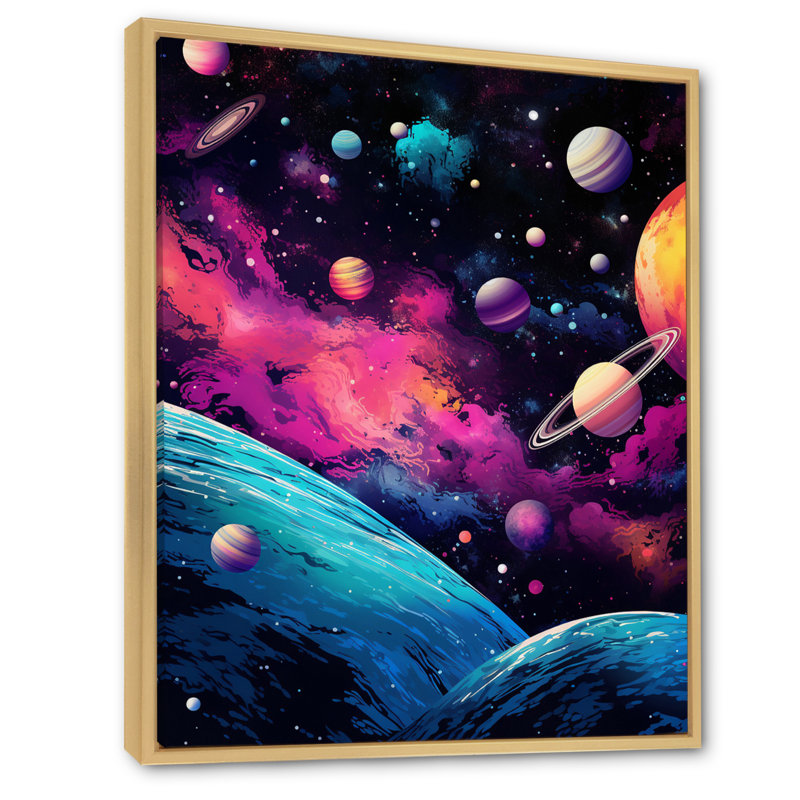 Galaxies de l'amour rose sur toile, Cadre flottant brun, H 32 po x l 16 po x P 1 po