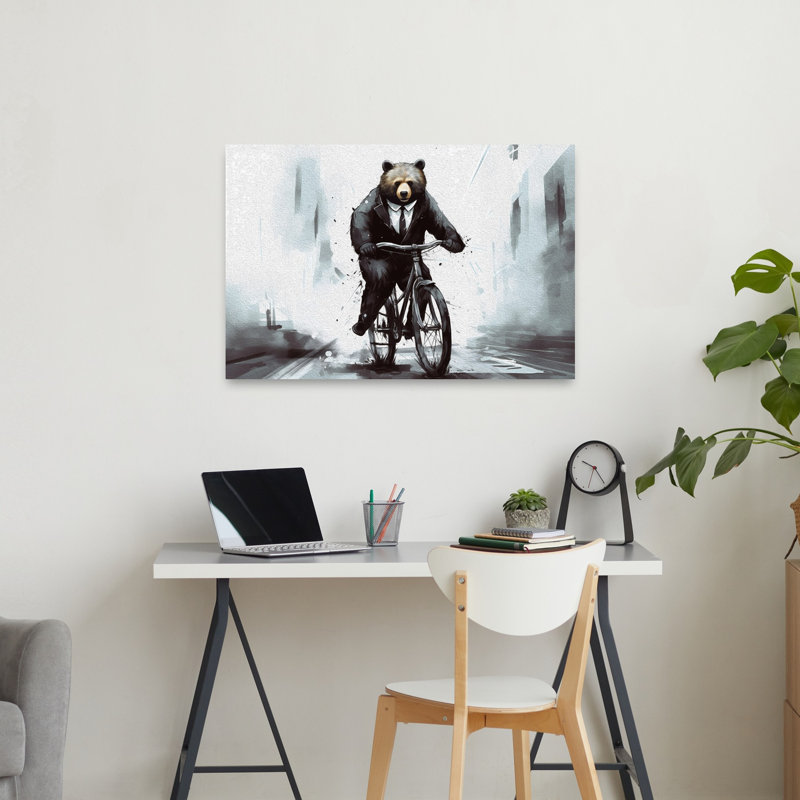 «Beared Cycling», reproduction d'art mural de la ville de l'ours contemporain abstrait, 24" H x 36" W