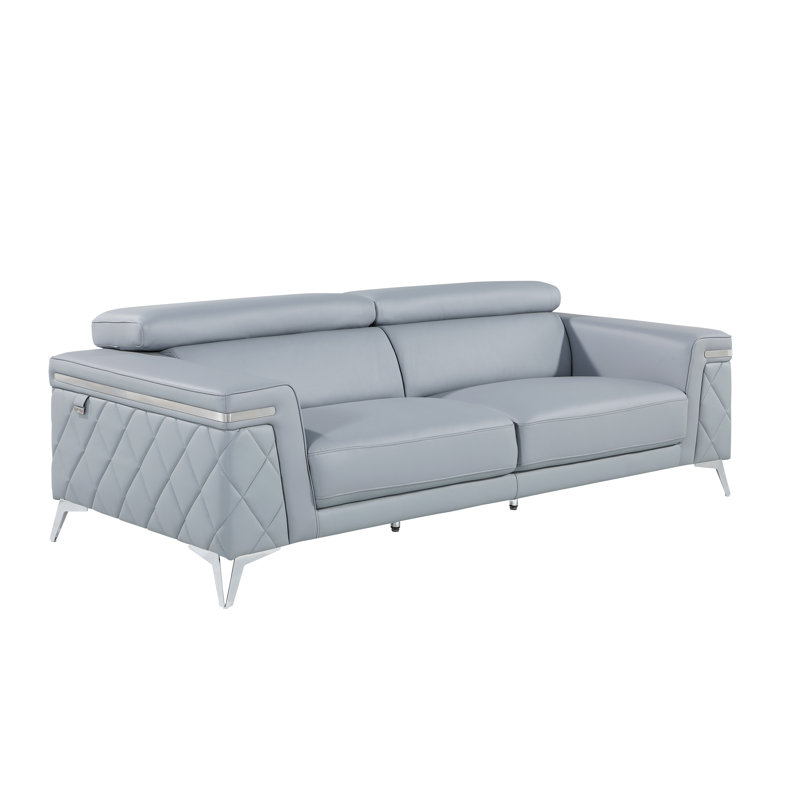 Canapé en cuir véritable à accoudoirs évasés de 89 po Bastow, Cuir véritable bleu