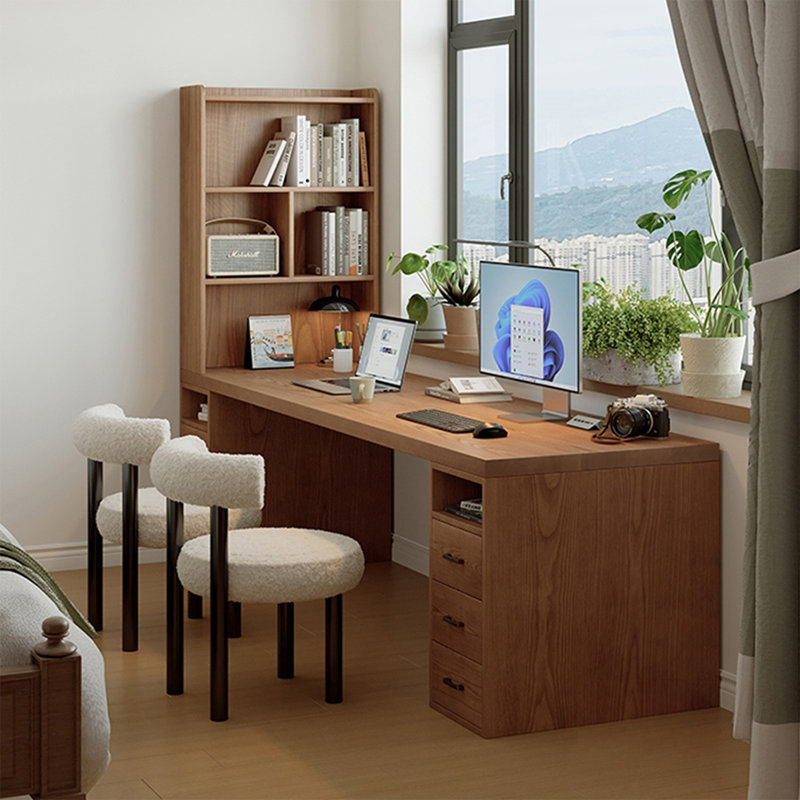Bureau en bois massif avec bibliothèque intégrée, 72,83 po H x 78,74 po L x 23,62 po P