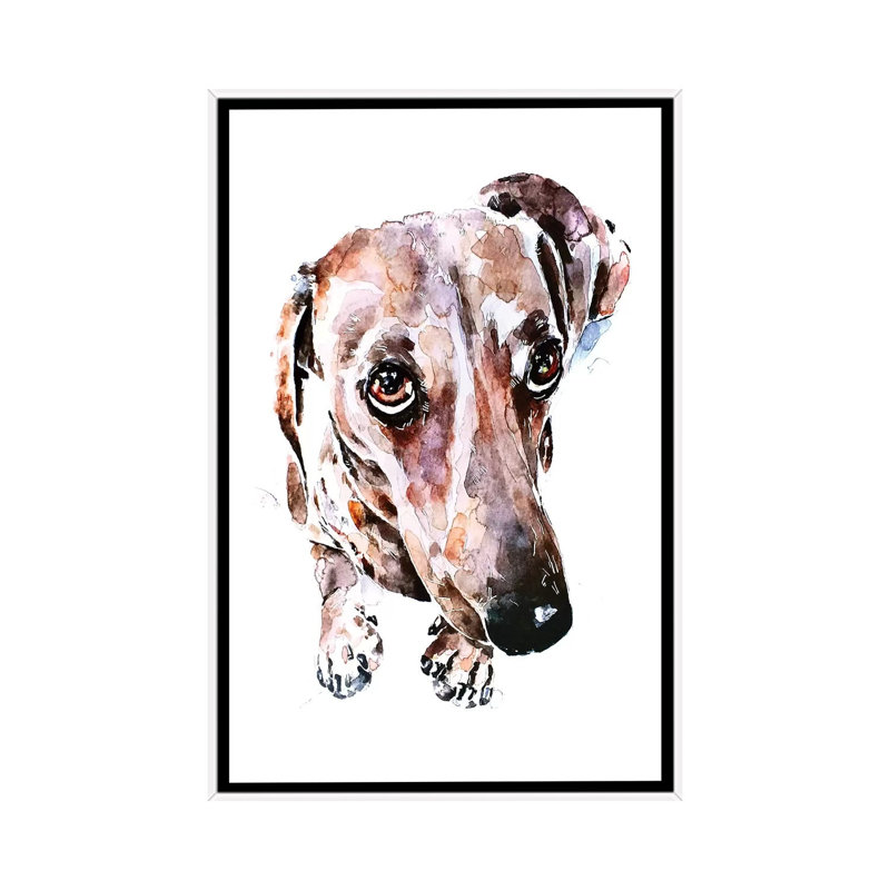 Teckel soulful Eyes par Edwatercolours-impression, H 26 po x l 18 po x 1,5 po, Toile blanche encadrée, Pas de tapis