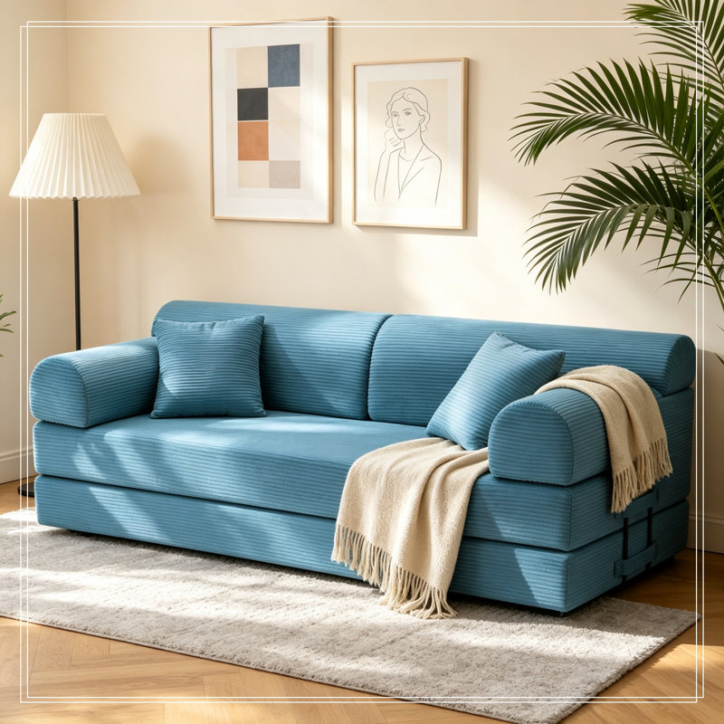 Virnelli pliable avec coussin moelleux et accoudoirs ronds, Bleu clair