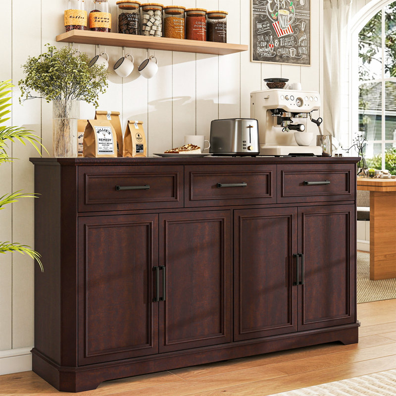 64.3"W Sideboard Buffet Cabinet With 3 Drawers, Dark Brown