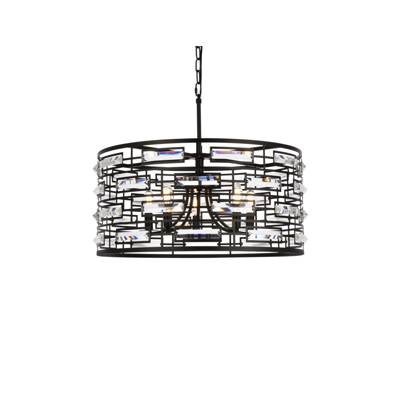 Lustre tambour 5 lumières Sybil, Noir, H 77 po x l 24 po x P 24 po