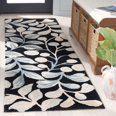 Jardin Tufted Wool Cotton Floral Rug in Ivory/Black