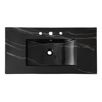 Plateau de meuble-lavabo de salle de bain simple rectangulaire en céramique lustrée à 3 trous l 36 po x P 18,25 po Ancillary