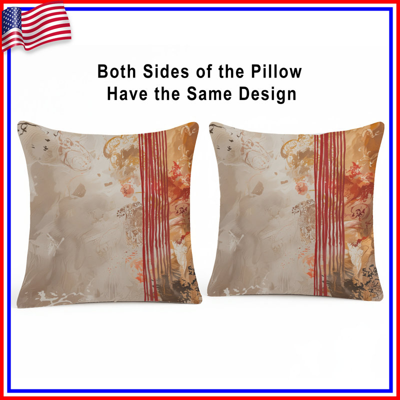 Abstract Beige Red Art Double Sided Throw Pillows, 16 po x 16 po