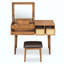 Ensemble de coiffeuse classique en bois avec miroir rabattable et tabouret, coiffeuse avec trois tiroirs et espace de rangement