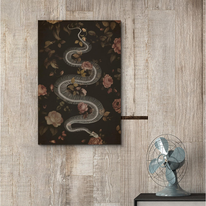 Moody floral serpent squelette gothique art moderne, Toile tendue, H 36 po x l 24 po