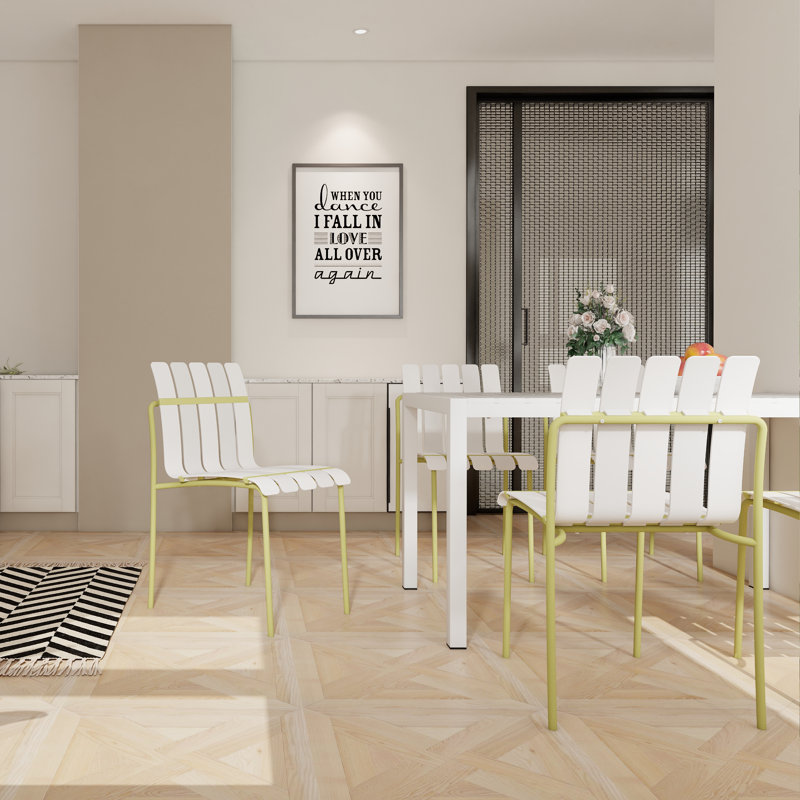 Alen Outdoor Striped Color Block Dining Chairs with PP Seats, Yellow/White