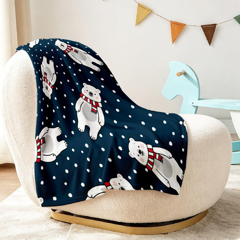Jeté en molleton blanc ultra doux en flanelle, joli ours polaire sans couture, Jeté 30 po x 40 po