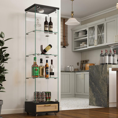 Glass Display Cabinet with Drawer and LED light