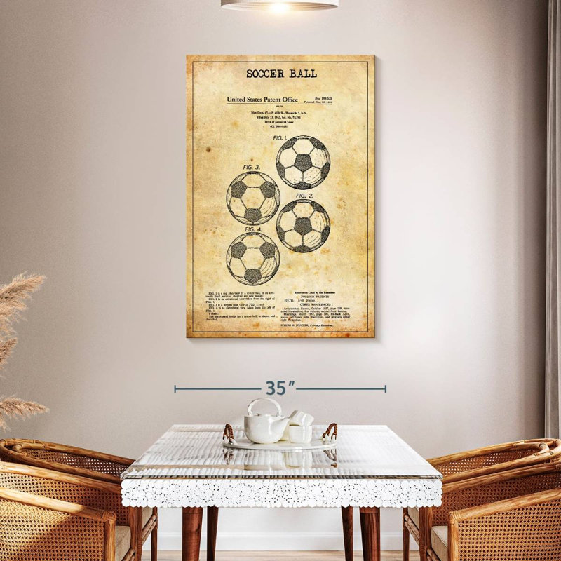«Vintage Soccer Ball Brevet», reproduction sur toile, H 48 po x l 32 po x P 1,25 po