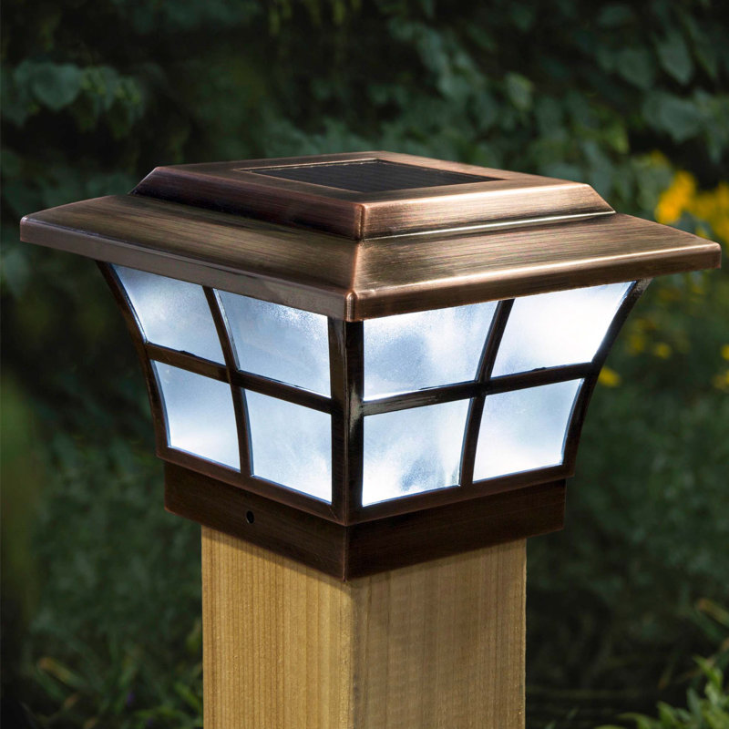 Prestige Solar Powered Integrated LED Fence Post Cap Light 4 in. x 4 in. with Base Adapter Included, 5" H  x 7" W  x 7" D