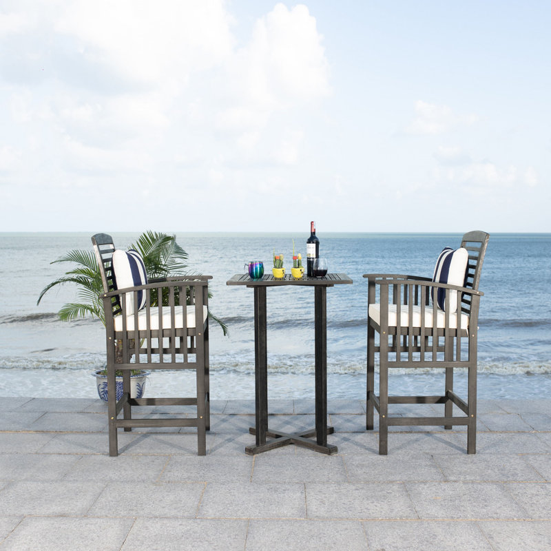 Kirsta 2 - Person Wood Patio Dining Set with Square Table , Cushions Included, Black Frame/Beige Cushion