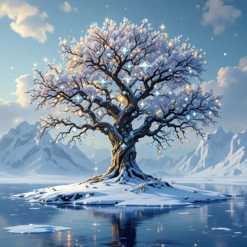 Hiver, art mural en cristal sur toile, H 30 po x l 30 po