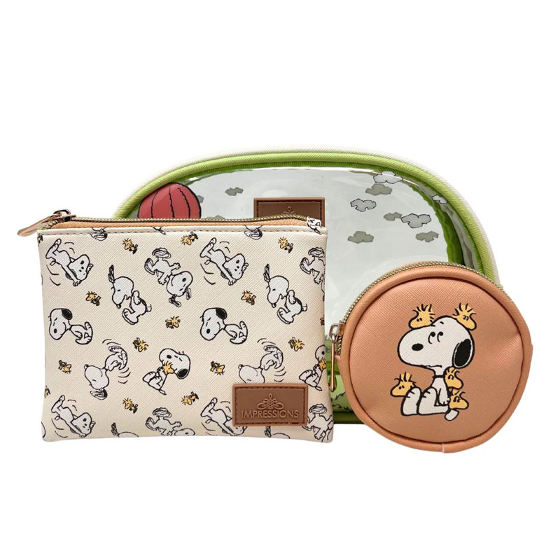 Ensemble de trousses de maquillage 3 pièces Peanuts Snoopy avec grandes, moyennes et petites trousses