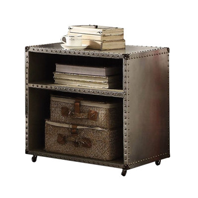 Table de chevet en aluminium avec 2 tablettes fonctionnelles, garniture cloutée et option de mouvement polyvalente Table de chevet de chambre à coucher de style rétro: tablettes charmantes