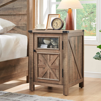 Ariellah 26'' Farmhouse End Side Table with Charging Station and Adjustable Storage Shelf