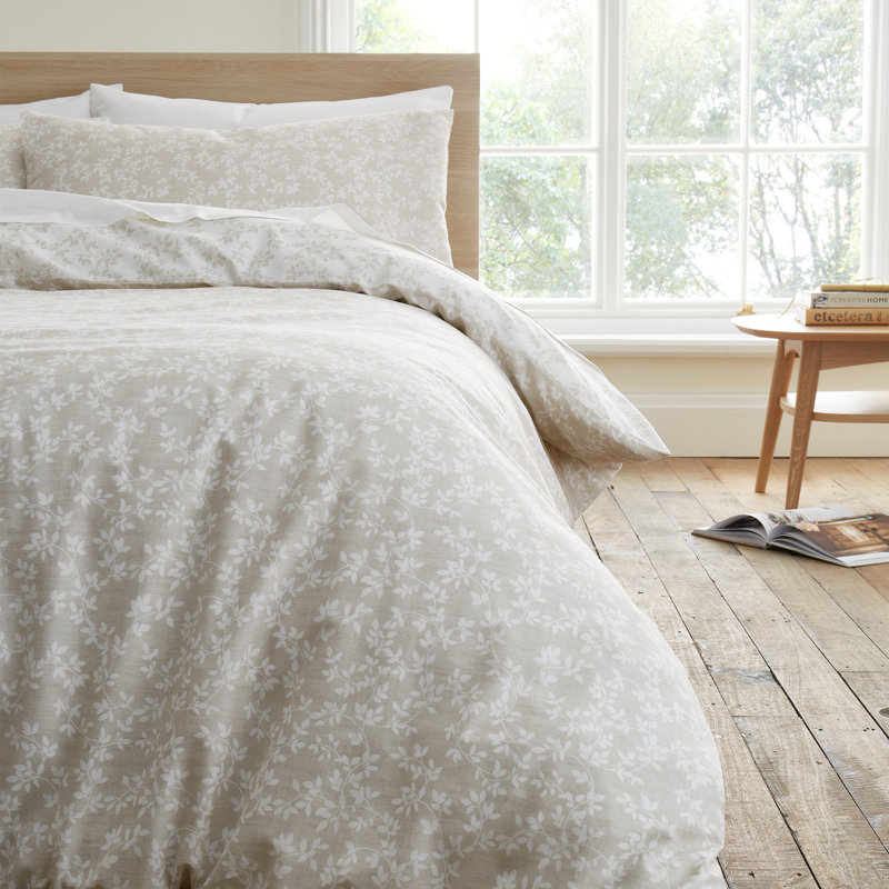 Shadow Leaves 200 Thread Count Cotton Duvet Cover Set, Double Duvet Cover + 2 Standard Pillowcases, Beige