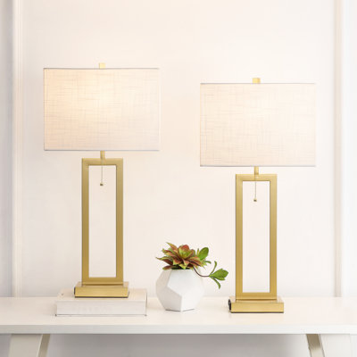 28.5" Metal Table Lamp Set With Usb, Type-c Ports And Built-in Outlet(Set of 2)