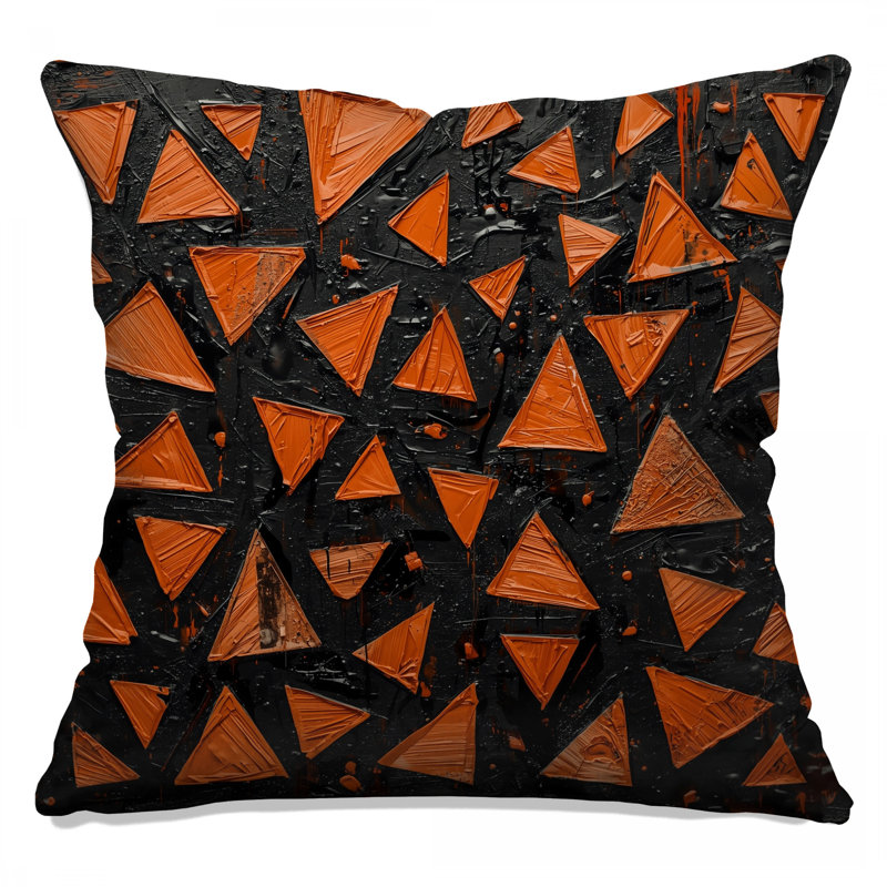 Orange Black Triangles Double Sided Throw Pillows, 14 x 14 inches