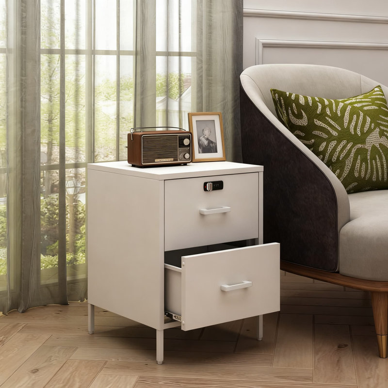 Table de chevet verrouillable à 2 tiroirs avec serrure numérique - Table de chevet en métal avec armoire de rangement sécurisée pour la chambre à coucher, le dortoir et le salon - Fabrication en acier résistant à la rouille