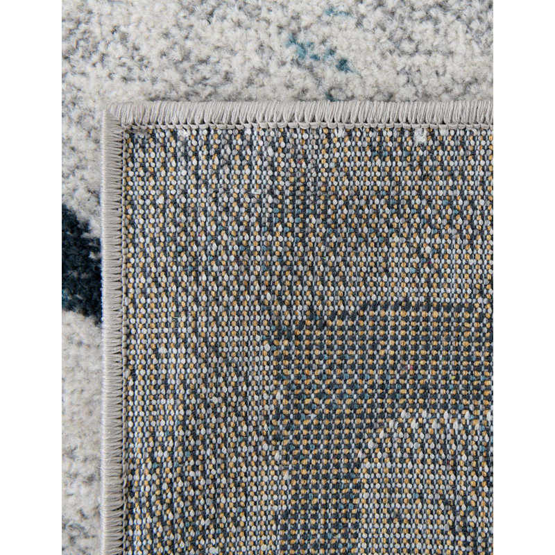 Tapis bleu / ivoire en polyester tissé à la machine Eudora, Rectangle 5 pi 3 po x 8 pi