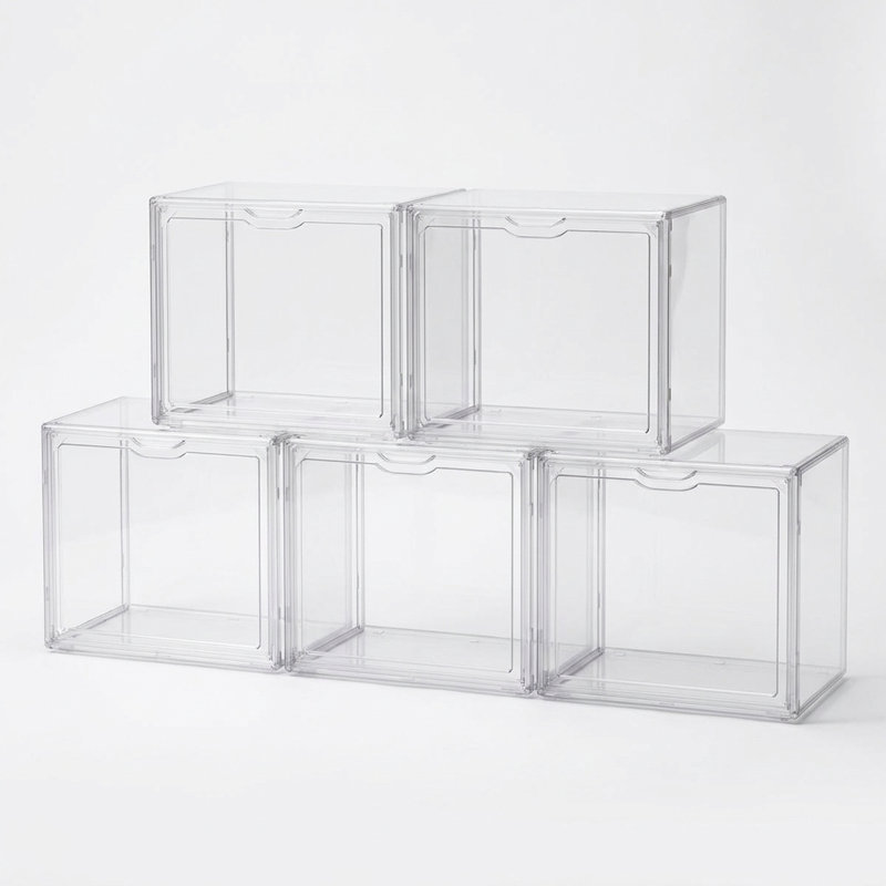 Cube de rangement empilable en plastique transparent avec porte à ouverture frontale, bac de rangement multifonctionnel pour placard, chambre et entrée