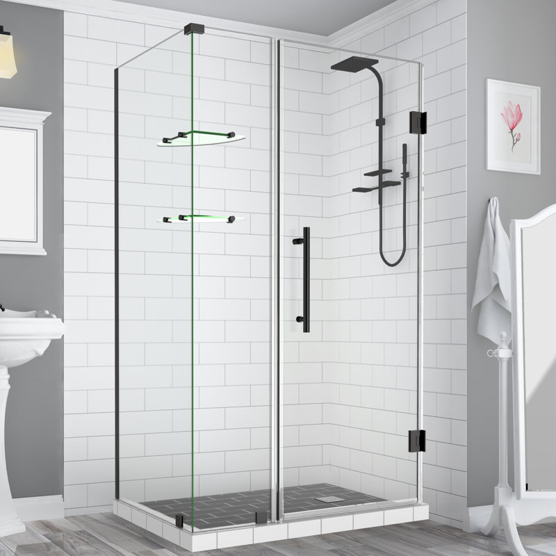 Cabine de douche rectangulaire à charnière sans cadre 34,38 po x 72 po Bromley GS