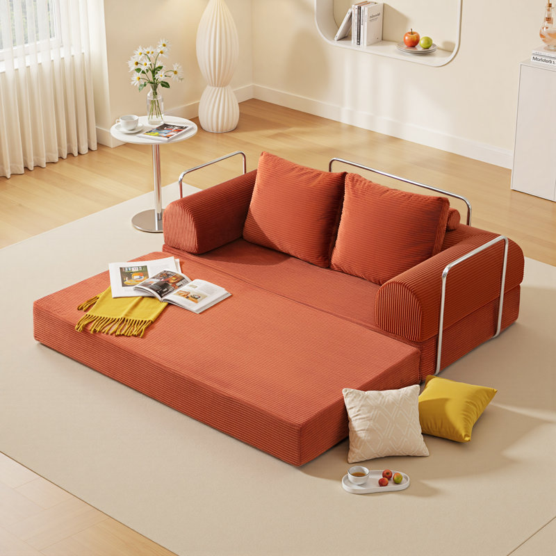 Foldable Modular Corduroy Sofa Bed Convertible Floor Couch , No Assembly Required for Living Room, Bedroom, or Office