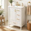 Meuble-lavabo moderne de 24 po avec lavabo en céramique, porte à fermeture douce, 3 tiroirs, poignées dorées et support de porte pour un rangement peu encombrant
