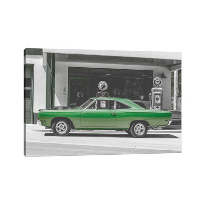 Green Car Gas Pump - Wrapped Canvas Painting