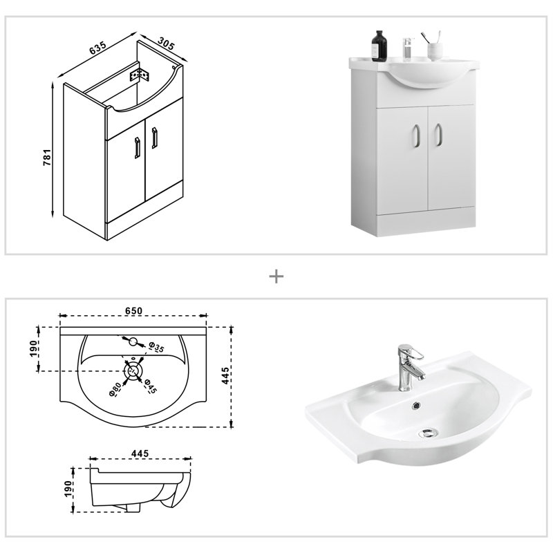 Amariya 645mm Single Bathroom Vanity with Drop In Ceramic Basin