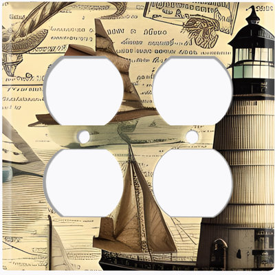 Metal Light Switch Plate Outlet Cover (Rustic Light House Nautical Boat - Double Duplex)