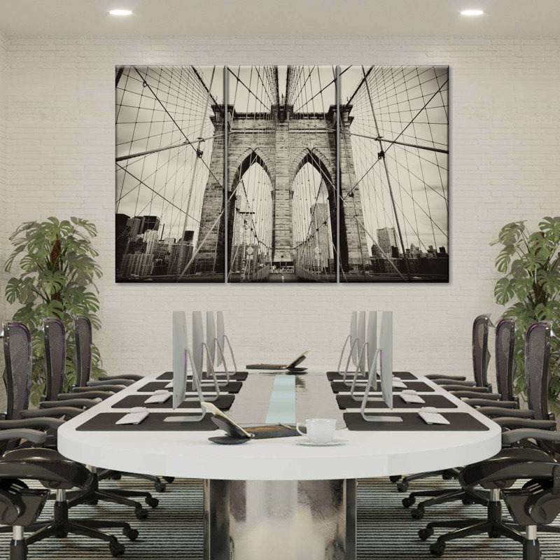 Pont de Brooklyn monochrome 3 pièces, H 42 po x l 65 po x P 1,25 po